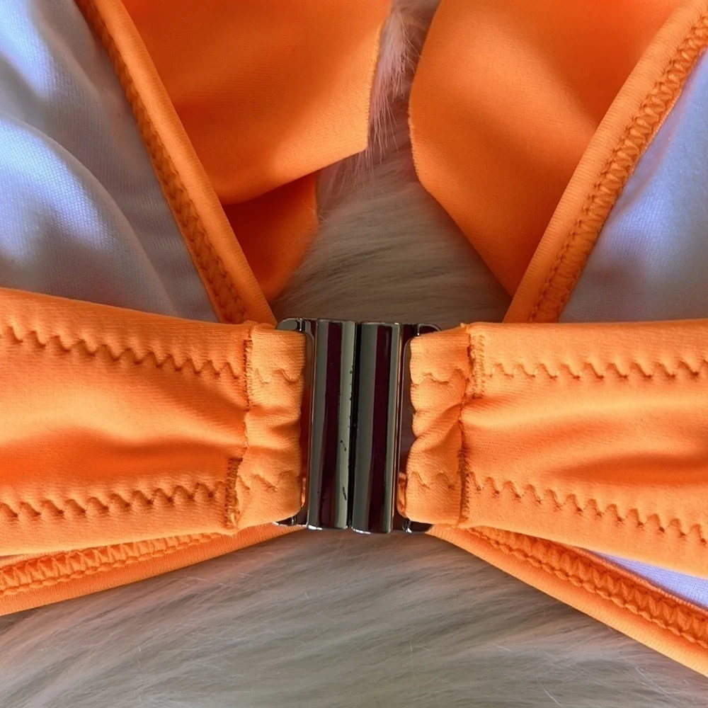 NWT Cupshe Neon Orange Ruffle Bikini Top Size XL